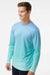 Paragon 225 Mens Barbados Performance Moisture Wicking Pin Dot Long Sleeve Crewneck T-Shirt Blue Mist/Light Teal Blue Model Side