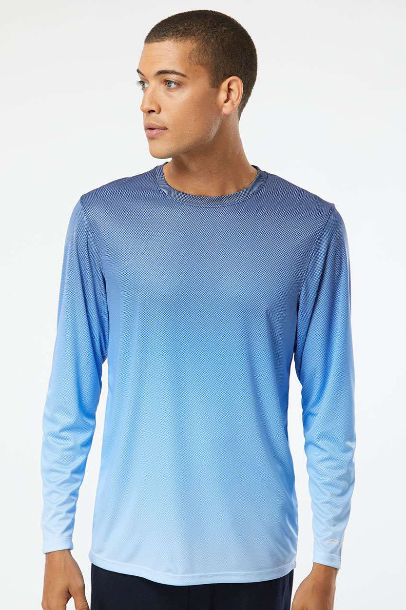 Paragon 225 Mens Barbados Performance Moisture Wicking Pin Dot Long Sleeve Crewneck T-Shirt Navy Blue/Blue Mist Model Front