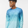 Paragon Mens Montauk Oceanic Fade Performance Moisture Wicking Long Sleeve Crewneck T-Shirt - Blue Aqua Fade - NEW