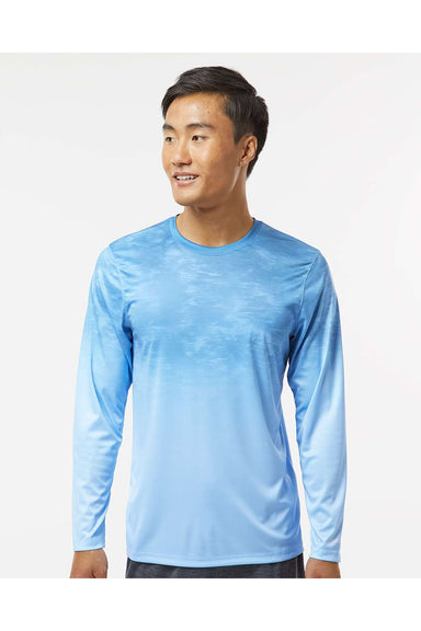 Paragon 229 Mens Montauk Oceanic Fade Performance Long Sleeve Crewneck T-Shirt Blue Mist Fade Model Front