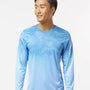 Paragon Mens Montauk Oceanic Fade Performance Moisture Wicking Long Sleeve Crewneck T-Shirt - Blue Mist Fade - NEW