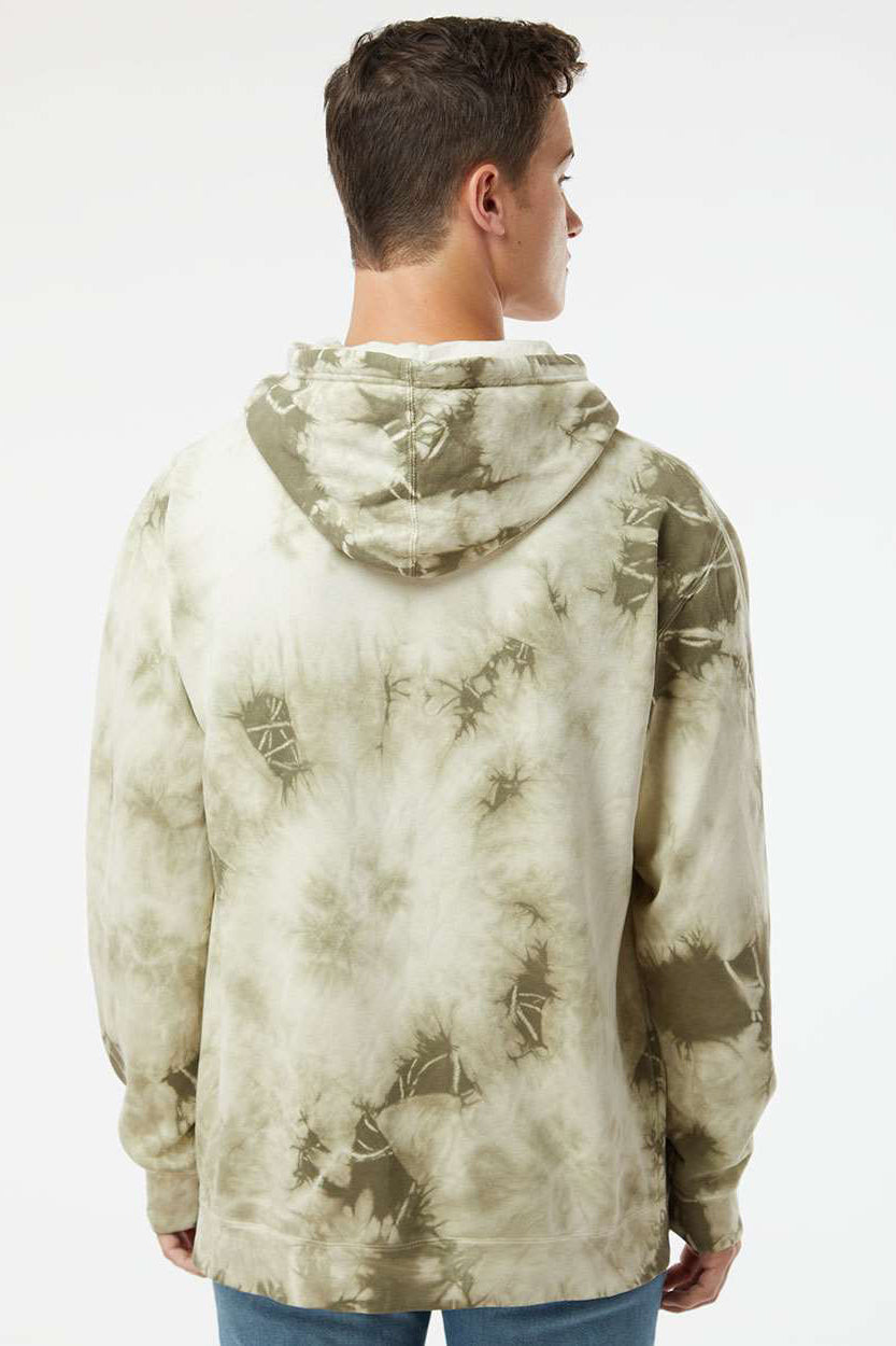 Independent Trading Company PRM4500TD Mens Tie-Dye Hooded Sweatshirt Hoodie w/ Pouch Pocket Olive Green Model Back