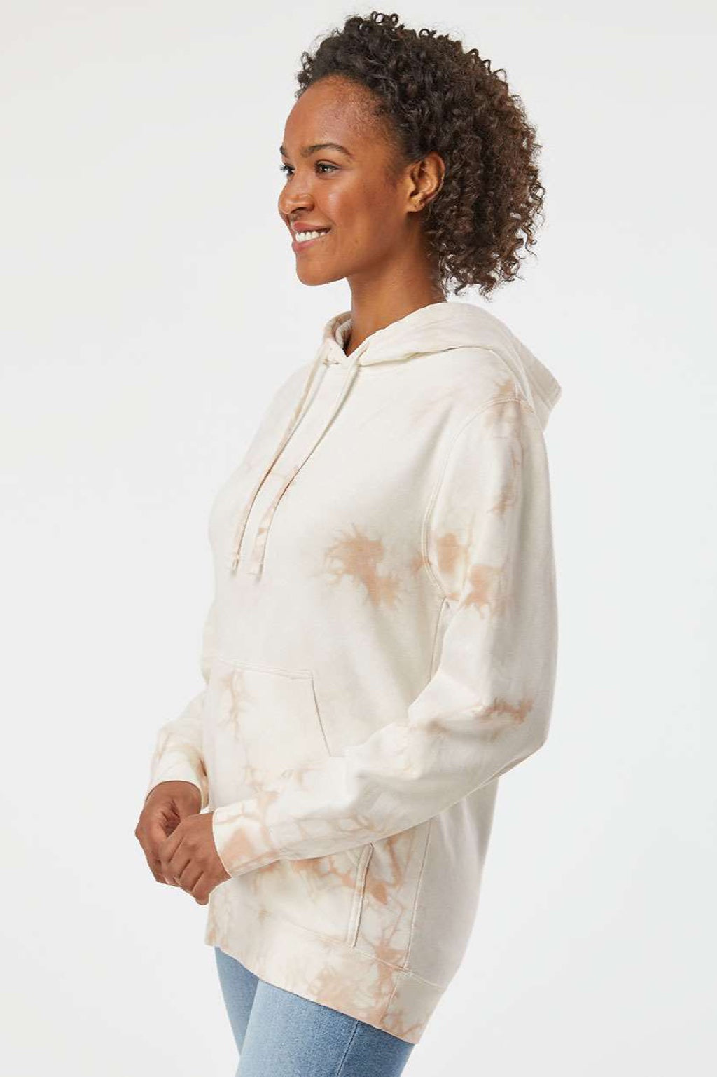 Independent Trading Company PRM4500TD Mens Tie-Dye Hooded Sweatshirt Hoodie w/ Pouch Pocket Dusty Pink Model Side