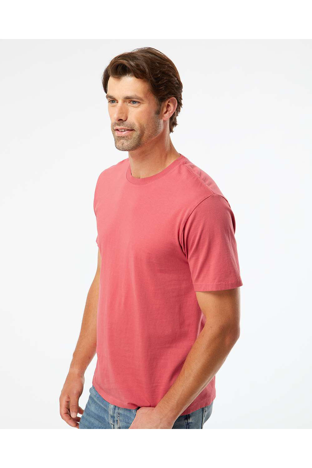 SoftShirts 400 Mens Organic Short Sleeve Crewneck T-Shirt Brick Model Side