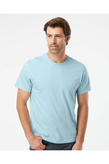 SoftShirts 400 Mens Organic Short Sleeve Crewneck T-Shirt Chambray Blue Model Front