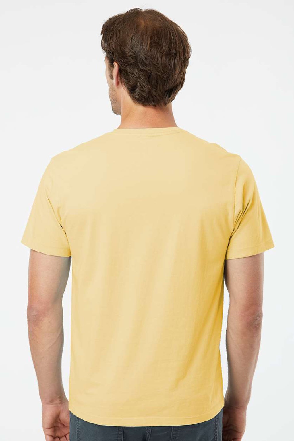 SoftShirts 400 Mens Organic Short Sleeve Crewneck T-Shirt Wheat Yellow Model Back