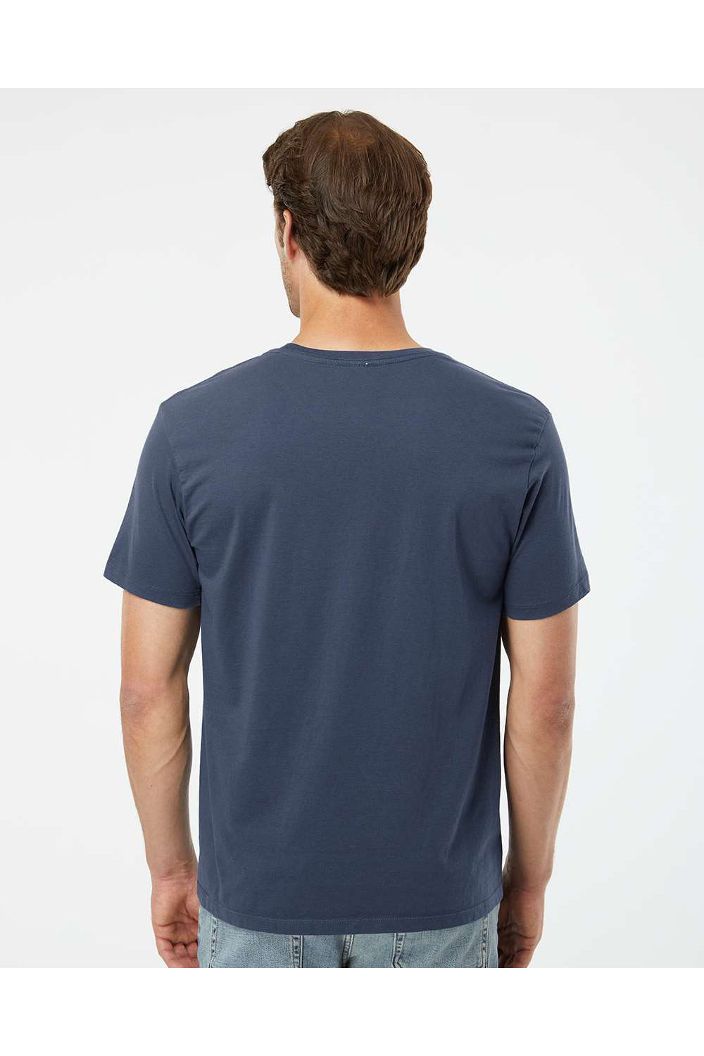 SoftShirts 400 Mens Organic Short Sleeve Crewneck T-Shirt Navy Blue Model Back