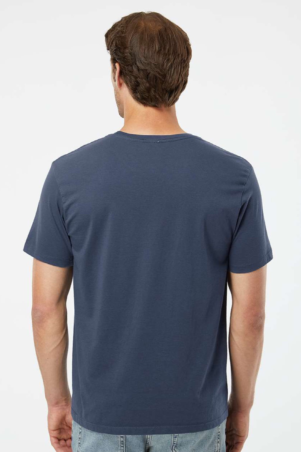 SoftShirts 400 Mens Organic Short Sleeve Crewneck T-Shirt Navy Blue Model Back