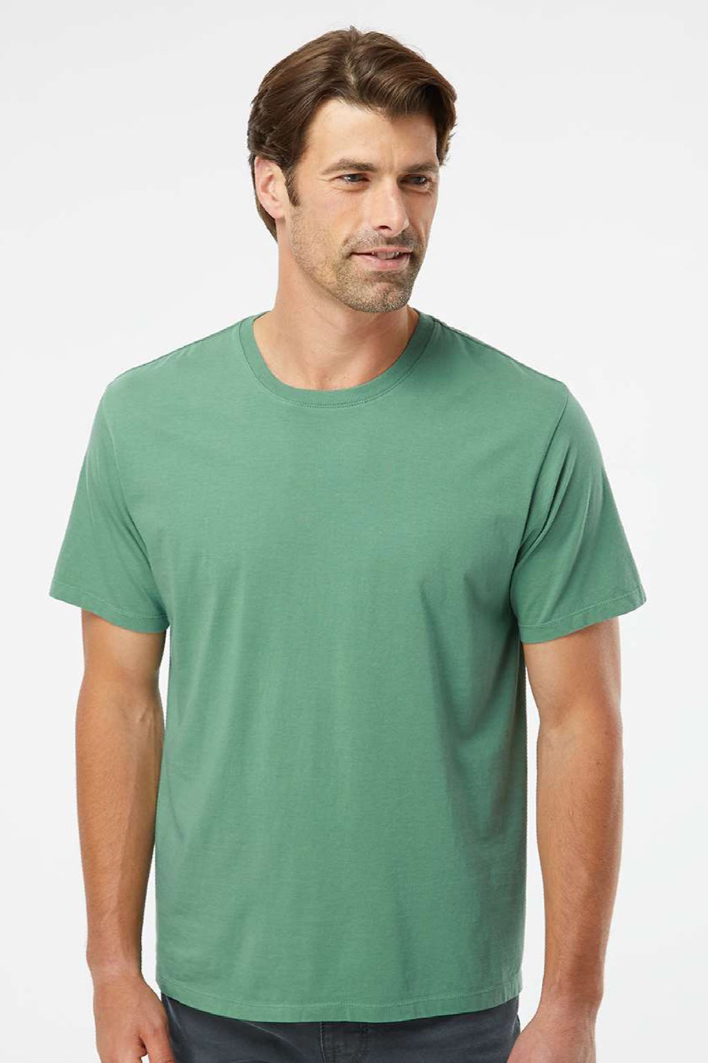 SoftShirts 400 Mens Organic Short Sleeve Crewneck T-Shirt Pine Green Model Front