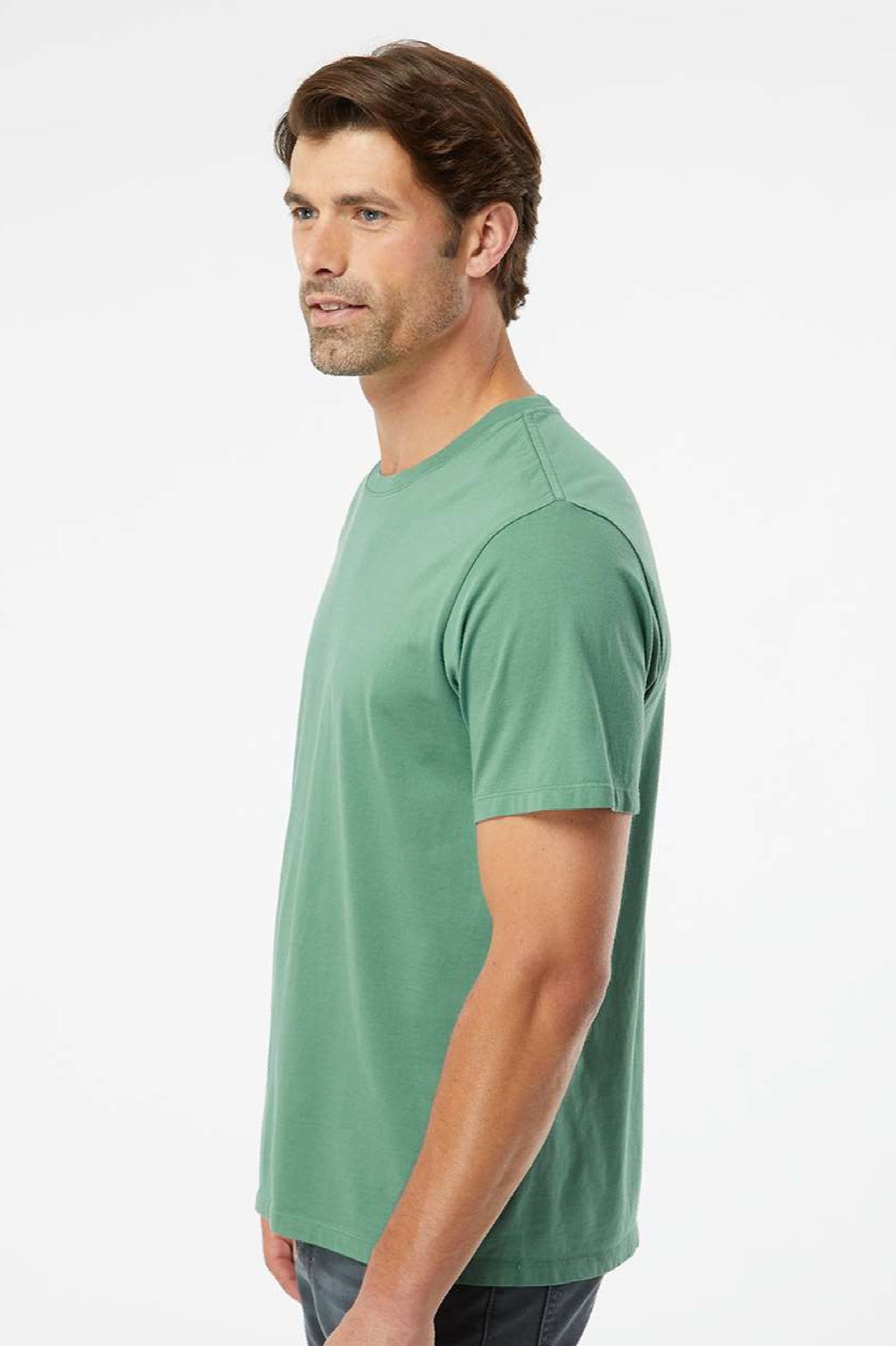 SoftShirts 400 Mens Organic Short Sleeve Crewneck T-Shirt Pine Green Model Side