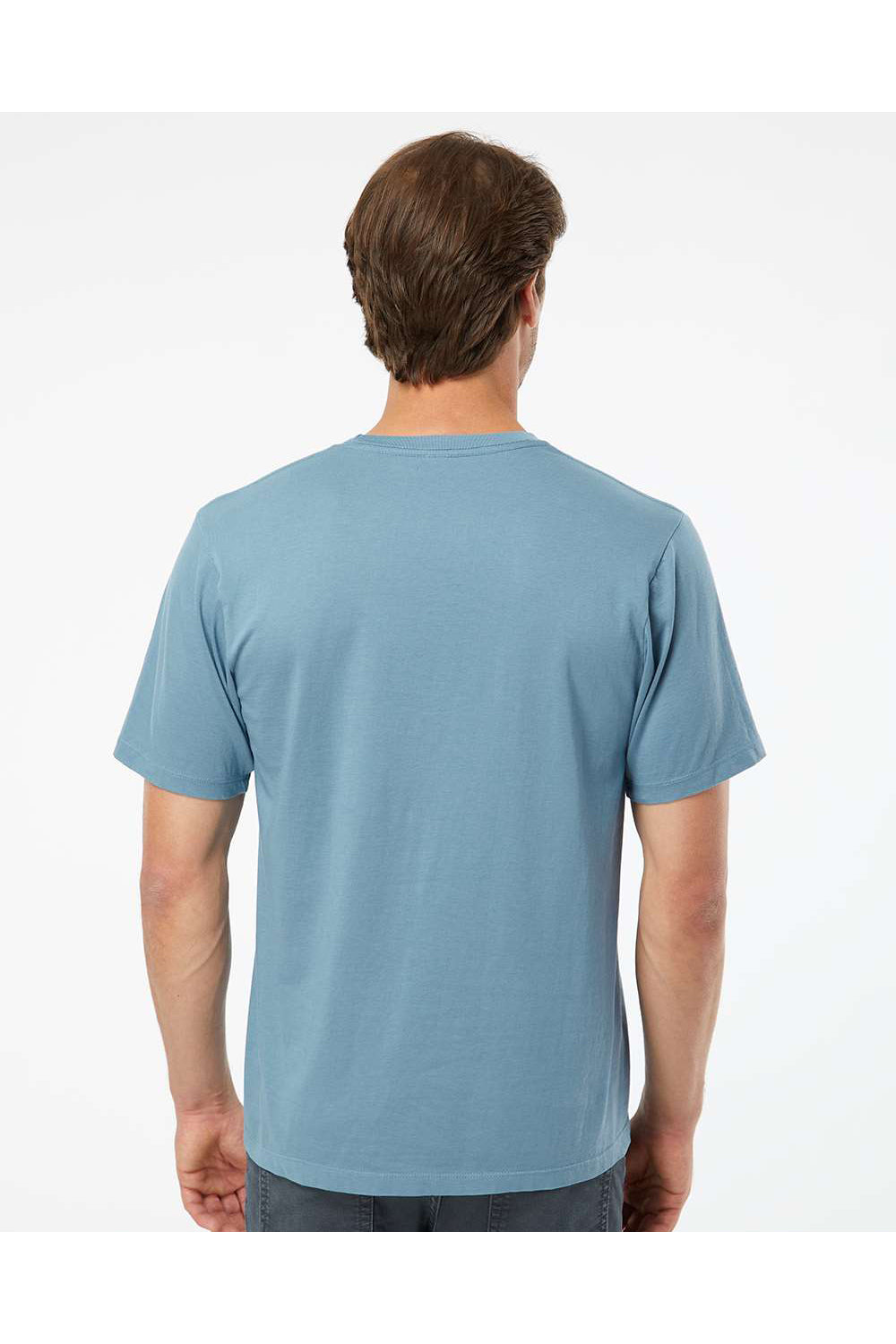 SoftShirts 400 Mens Organic Short Sleeve Crewneck T-Shirt Slate Blue Model Back