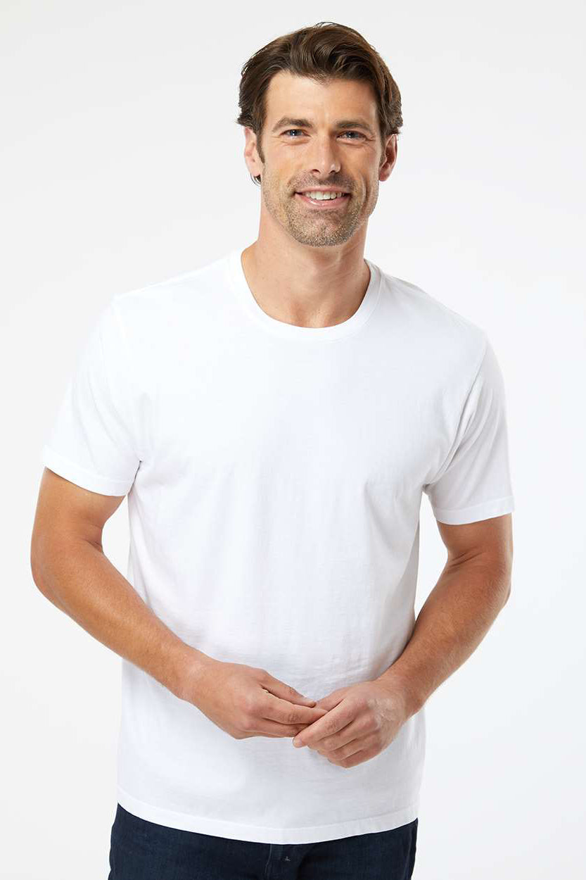 SoftShirts 400 Mens Organic Short Sleeve Crewneck T-Shirt White Model Front