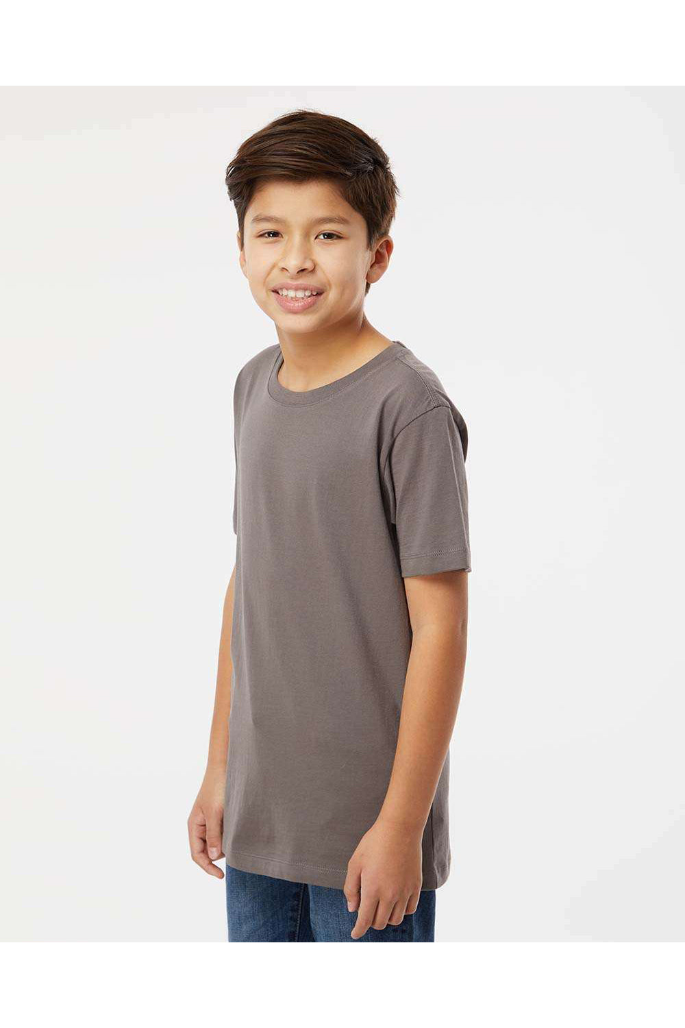 SoftShirts 402 Youth Organic Short Sleeve Crewneck T-Shirt Graphite Grey Model Side