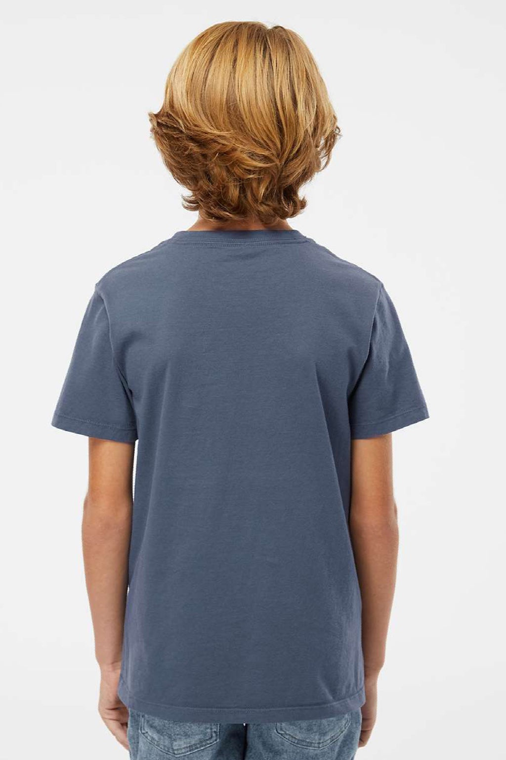 SoftShirts 402 Youth Organic Short Sleeve Crewneck T-Shirt Navy Blue Model Back