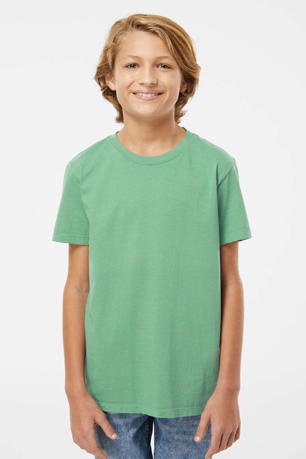 SoftShirts 402 Youth Organic Short Sleeve Crewneck T-Shirt Pine Green Model Front