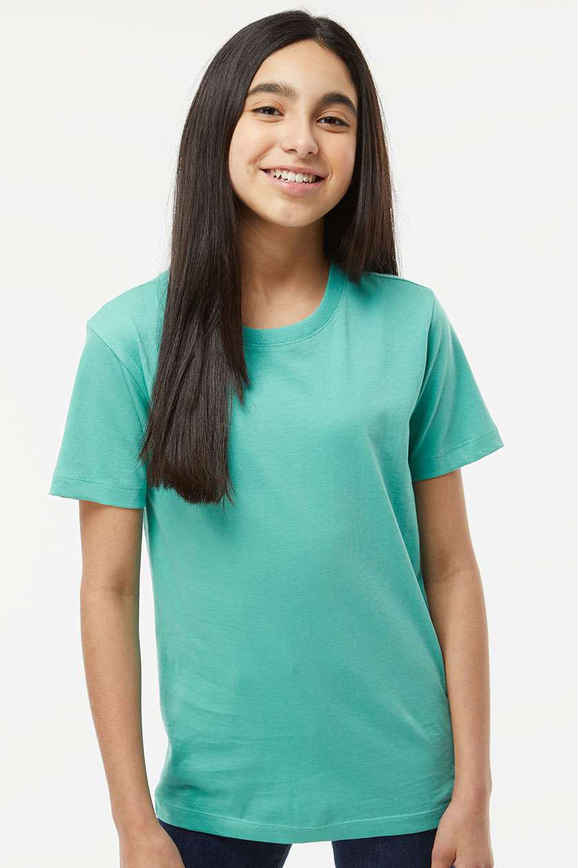 SoftShirts 402 Youth Organic Short Sleeve Crewneck T-Shirt Seafoam Green Model Front