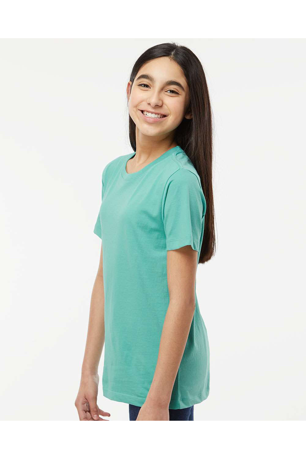 SoftShirts 402 Youth Organic Short Sleeve Crewneck T-Shirt Seaform Green Model Side
