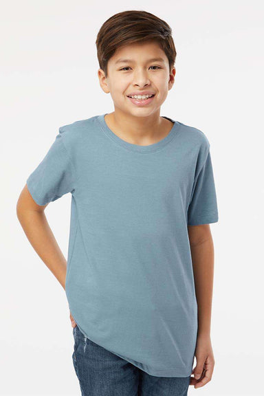 SoftShirts 402 Youth Organic Short Sleeve Crewneck T-Shirt Slate Blue Model Front
