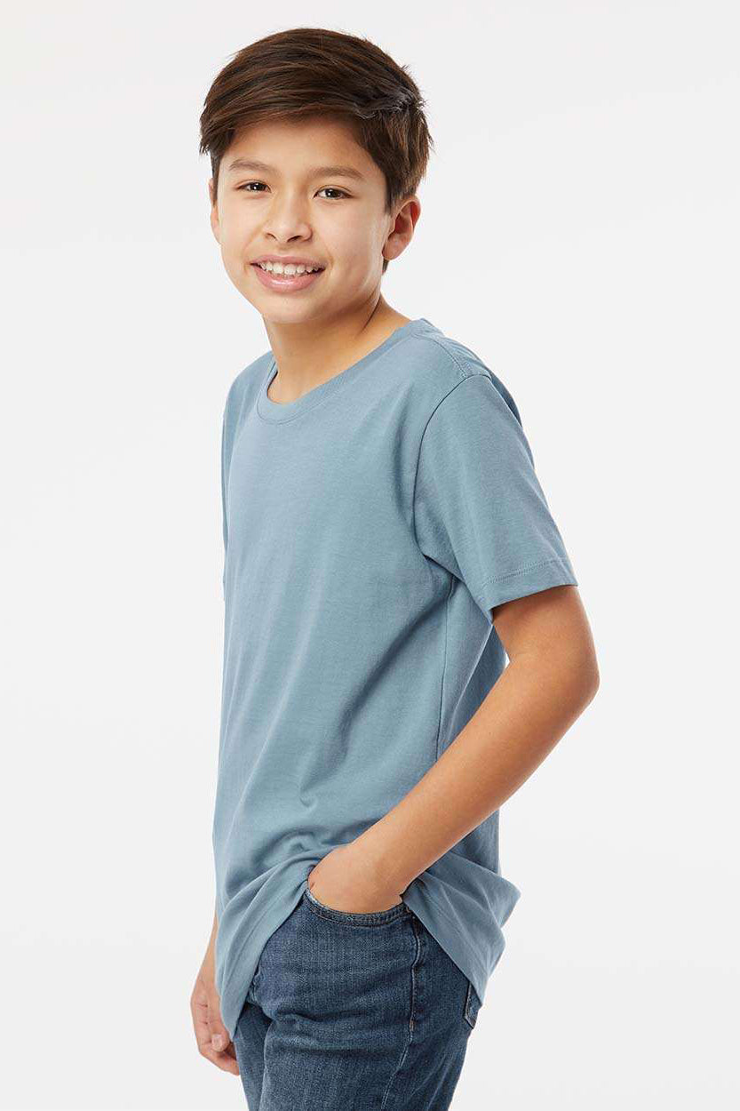 SoftShirts 402 Youth Organic Short Sleeve Crewneck T-Shirt Slate Blue Model Side