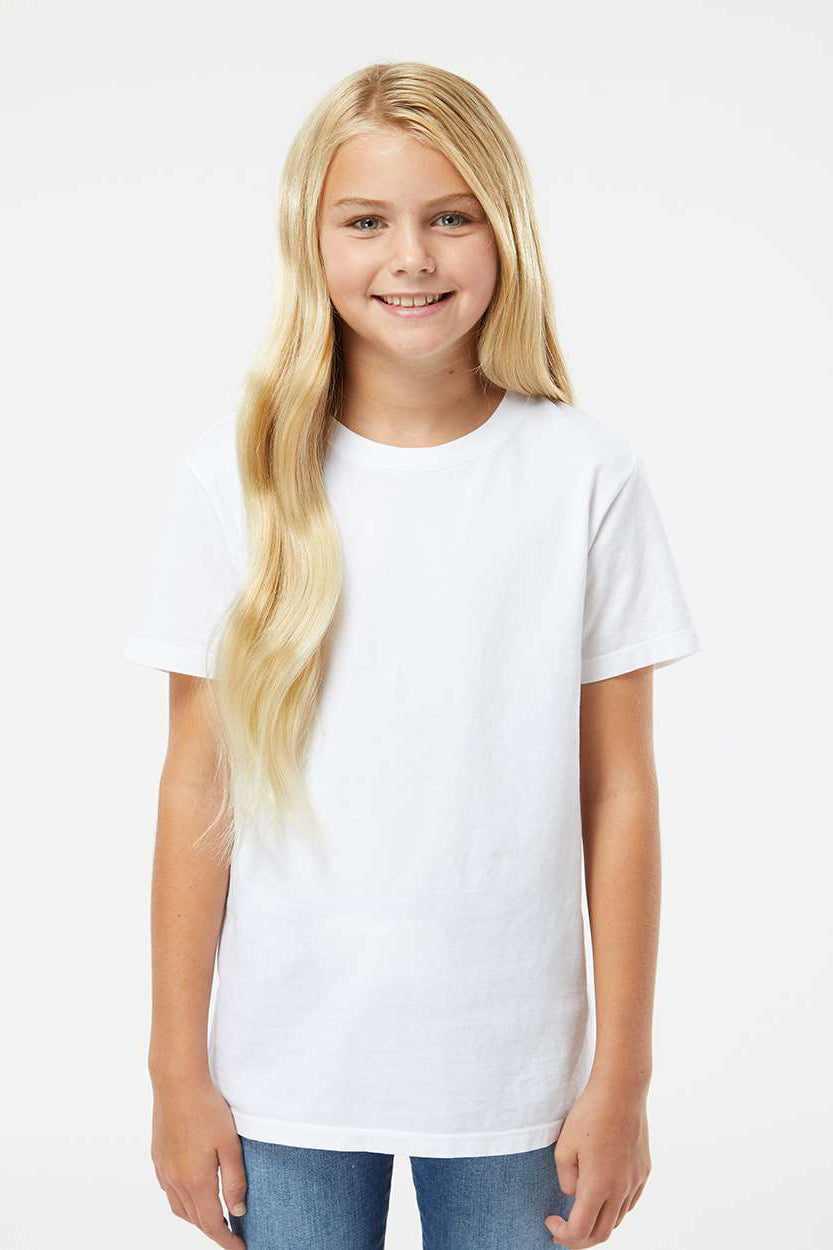 SoftShirts 402 Youth Organic Short Sleeve Crewneck T-Shirt White Model Front