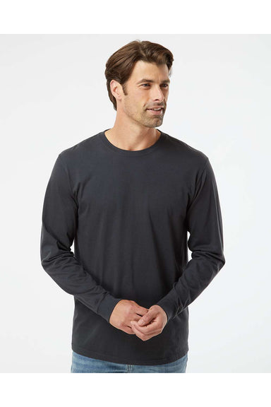 SoftShirts 420 Mens Organic Long Sleeve Crewneck T-Shirt Black Model Front