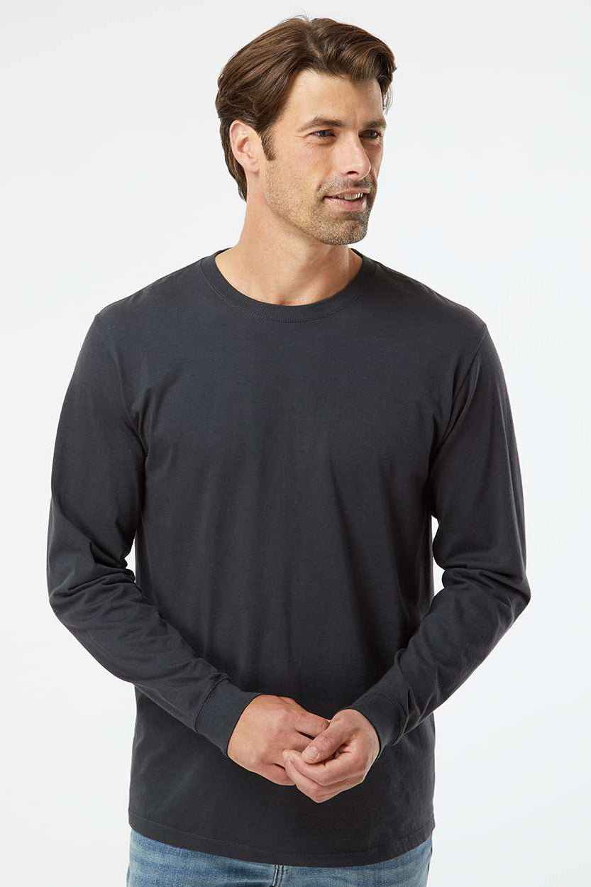SoftShirts 420 Mens Organic Long Sleeve Crewneck T-Shirt Black Model Front