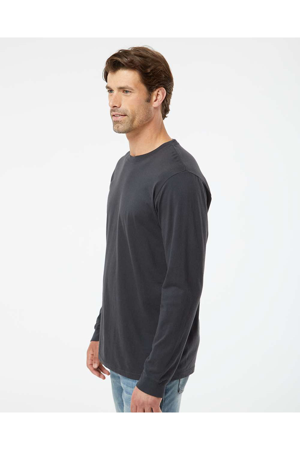 SoftShirts 420 Mens Organic Long Sleeve Crewneck T-Shirt Black Model Side
