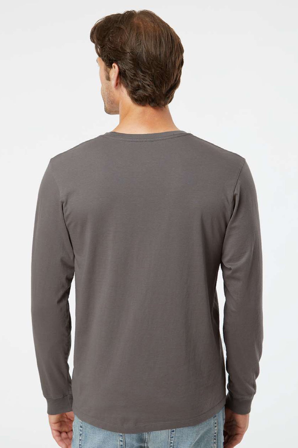 SoftShirts 420 Mens Organic Long Sleeve Crewneck T-Shirt Graphite Grey Model Back