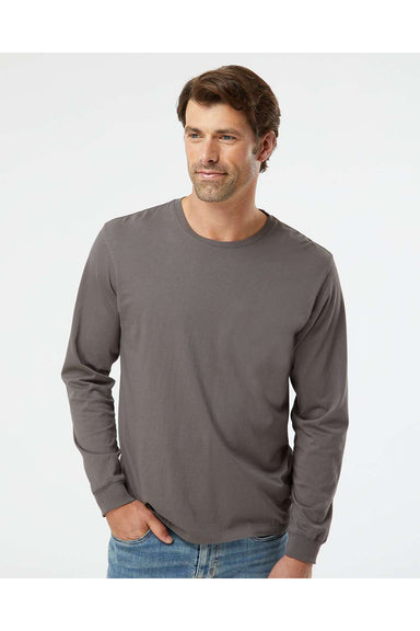 SoftShirts 420 Mens Organic Long Sleeve Crewneck T-Shirt Graphite Grey Model Front