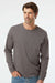 SoftShirts 420 Mens Organic Long Sleeve Crewneck T-Shirt Graphite Grey Model Front