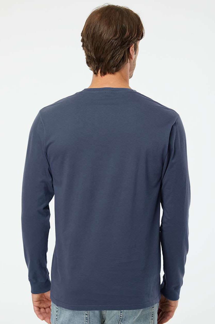 SoftShirts 420 Mens Organic Long Sleeve Crewneck T-Shirt Navy Blue Model Back