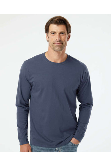 SoftShirts 420 Mens Organic Long Sleeve Crewneck T-Shirt Navy Blue Model Front