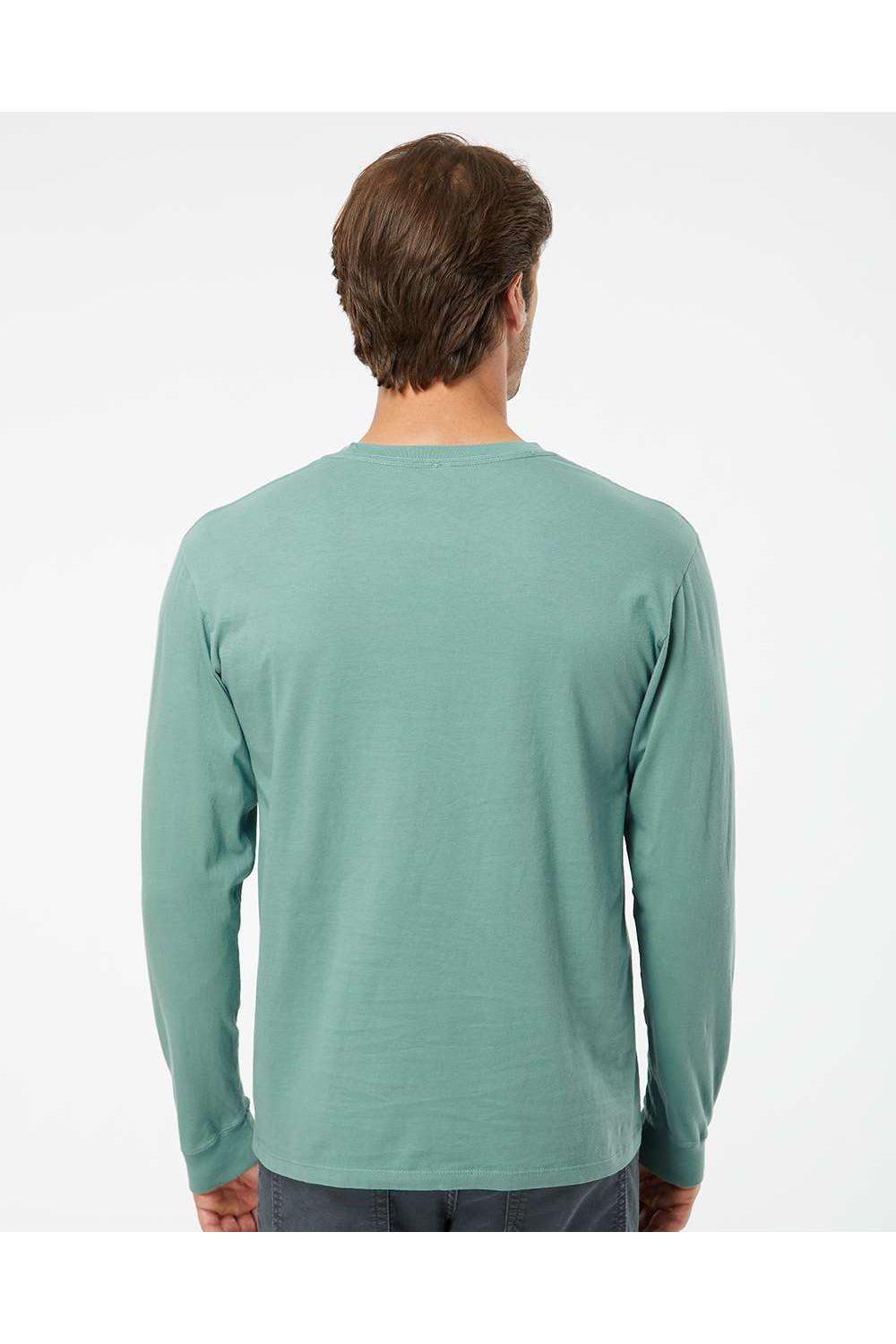 SoftShirts 420 Mens Organic Long Sleeve Crewneck T-Shirt Pine Green Model Back
