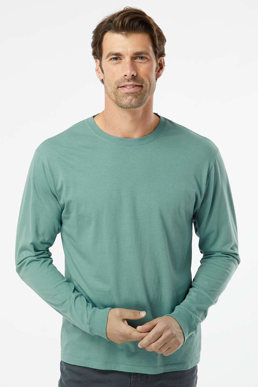 SoftShirts 420 Mens Organic Long Sleeve Crewneck T-Shirt Pine Green Model Front