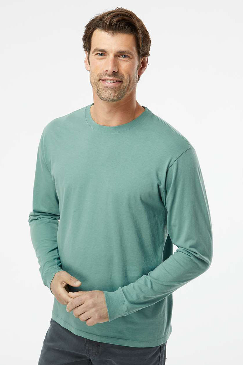SoftShirts 420 Mens Organic Long Sleeve Crewneck T-Shirt Pine Green Model Side