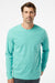 SoftShirts 420 Mens Organic Long Sleeve Crewneck T-Shirt Seafoam Green Model Front