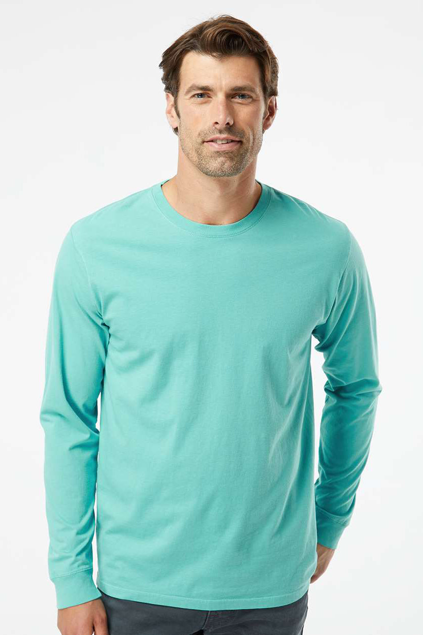 SoftShirts 420 Mens Organic Long Sleeve Crewneck T-Shirt Seafoam Green Model Front