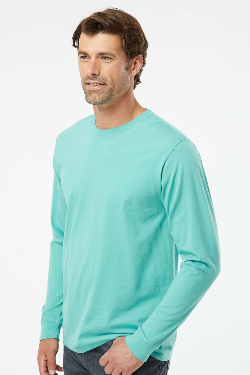 SoftShirts 420 Mens Organic Long Sleeve Crewneck T-Shirt Seafoam Green Model Side