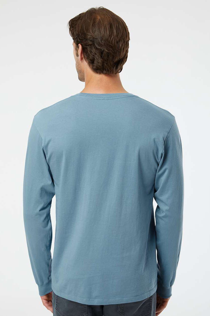 SoftShirts 420 Mens Organic Long Sleeve Crewneck T-Shirt Slate Blue Model Back
