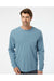 SoftShirts 420 Mens Organic Long Sleeve Crewneck T-Shirt Slate Blue Model Front