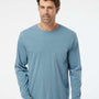 SoftShirts Mens Organic Long Sleeve Crewneck T-Shirt - Slate Blue - NEW