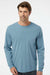 SoftShirts 420 Mens Organic Long Sleeve Crewneck T-Shirt Slate Blue Model Front