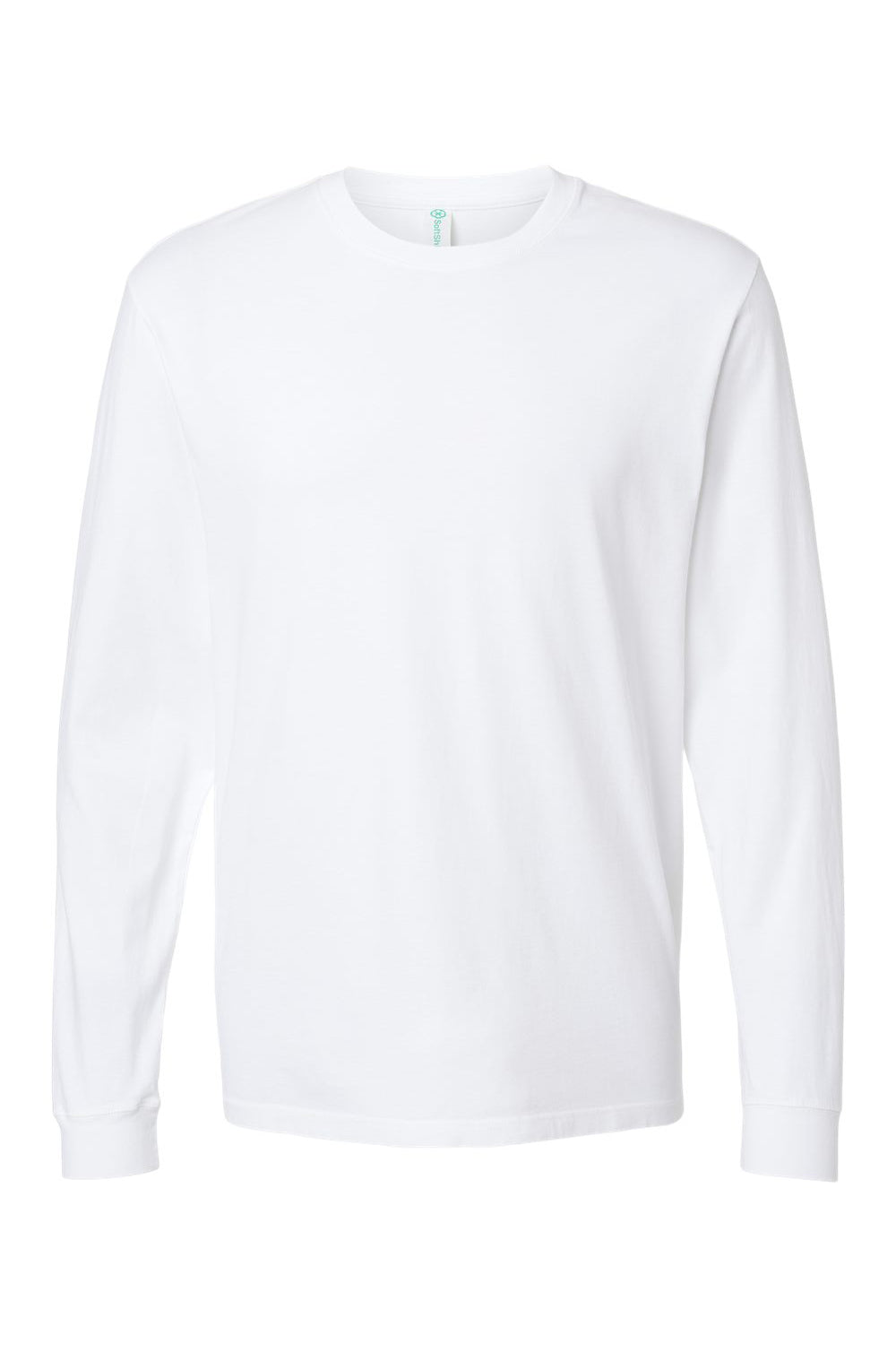 SoftShirts 420 Mens Organic Long Sleeve Crewneck T-Shirt White Flat Front