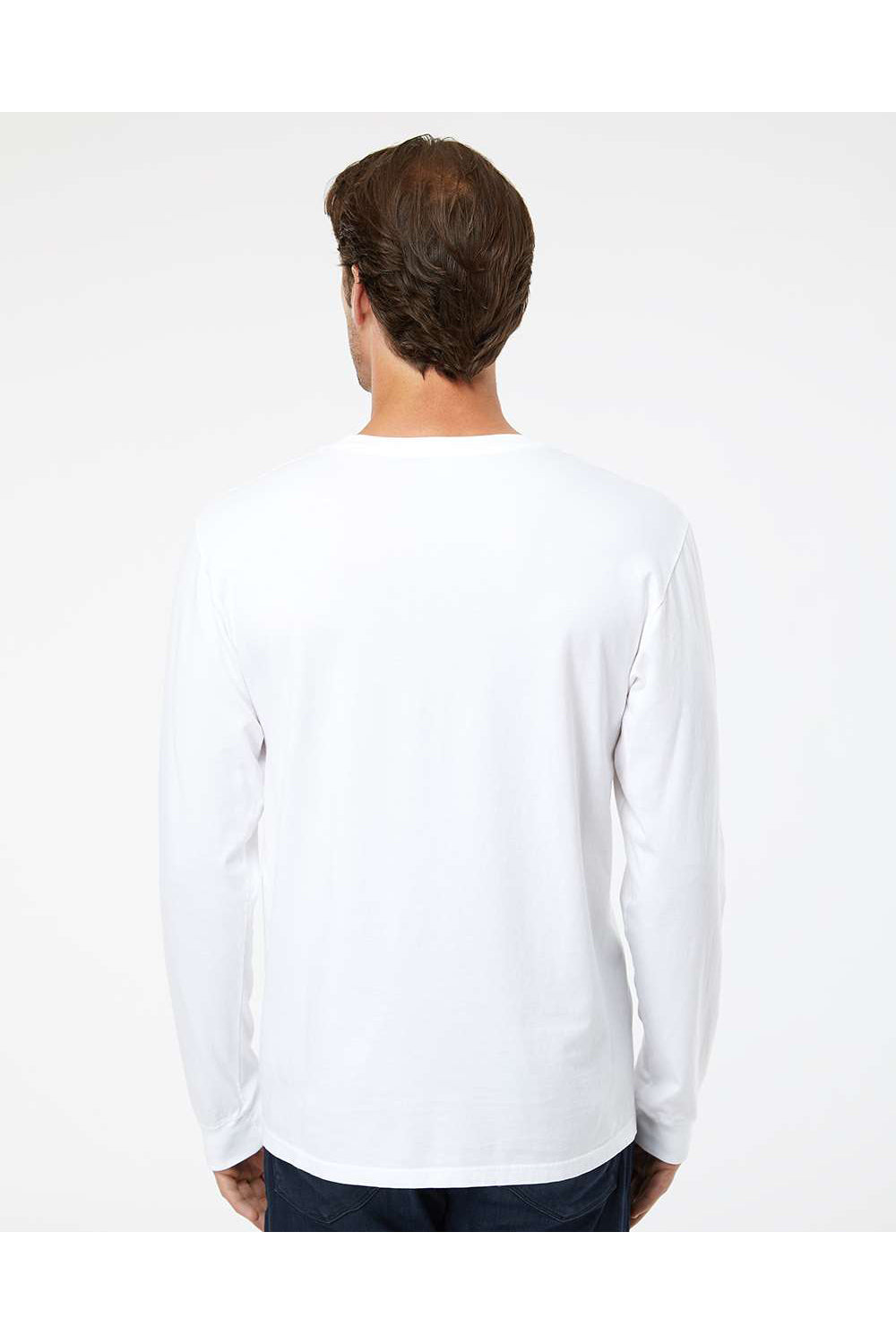 SoftShirts 420 Mens Organic Long Sleeve Crewneck T-Shirt White Model Back