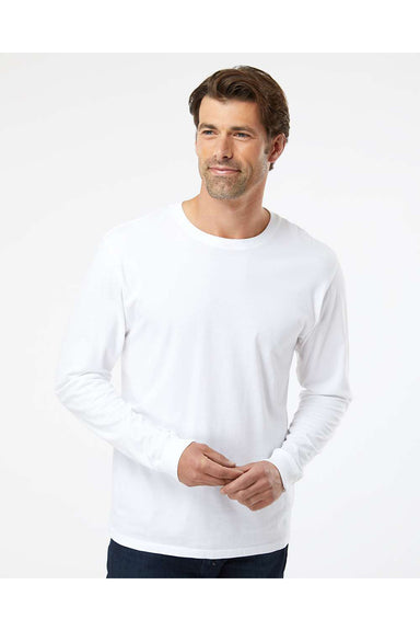SoftShirts 420 Mens Organic Long Sleeve Crewneck T-Shirt White Model Front