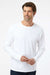 SoftShirts 420 Mens Organic Long Sleeve Crewneck T-Shirt White Model Front