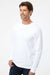 SoftShirts 420 Mens Organic Long Sleeve Crewneck T-Shirt White Model Side