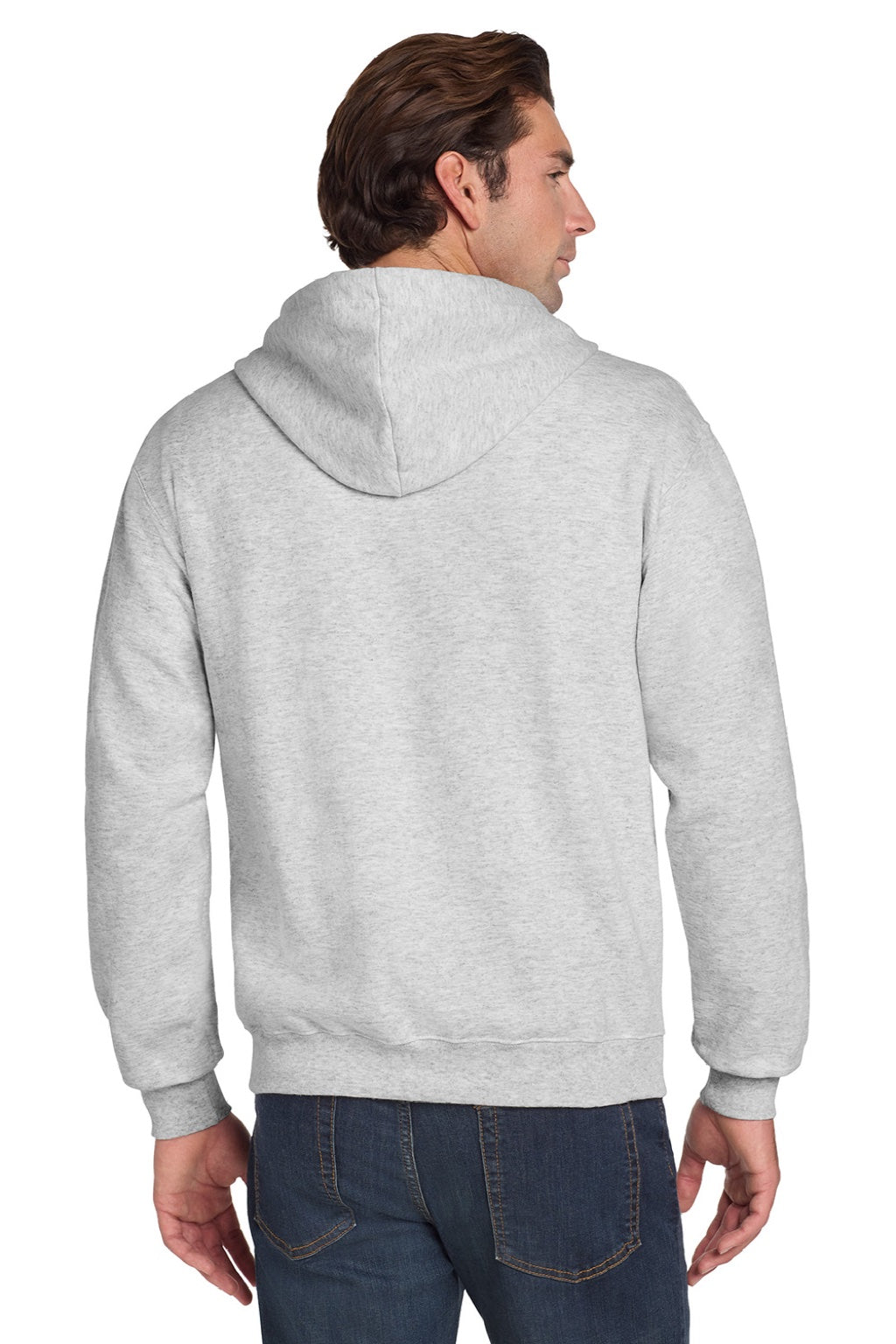 Jerzees 993M/993MR Mens NuBlend Pill Resistant Fleece Full Zip Hooded Sweatshirt Hoodie w/ Pockets Ash Grey Model Back