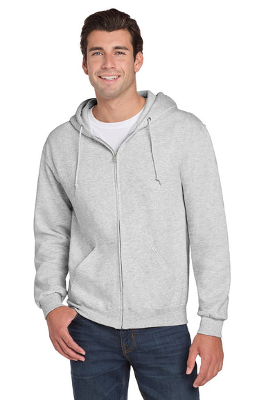 Jerzees 993M/993MR Mens NuBlend Pill Resistant Fleece Full Zip Hooded Sweatshirt Hoodie w/ Pockets Ash Grey Model Front
