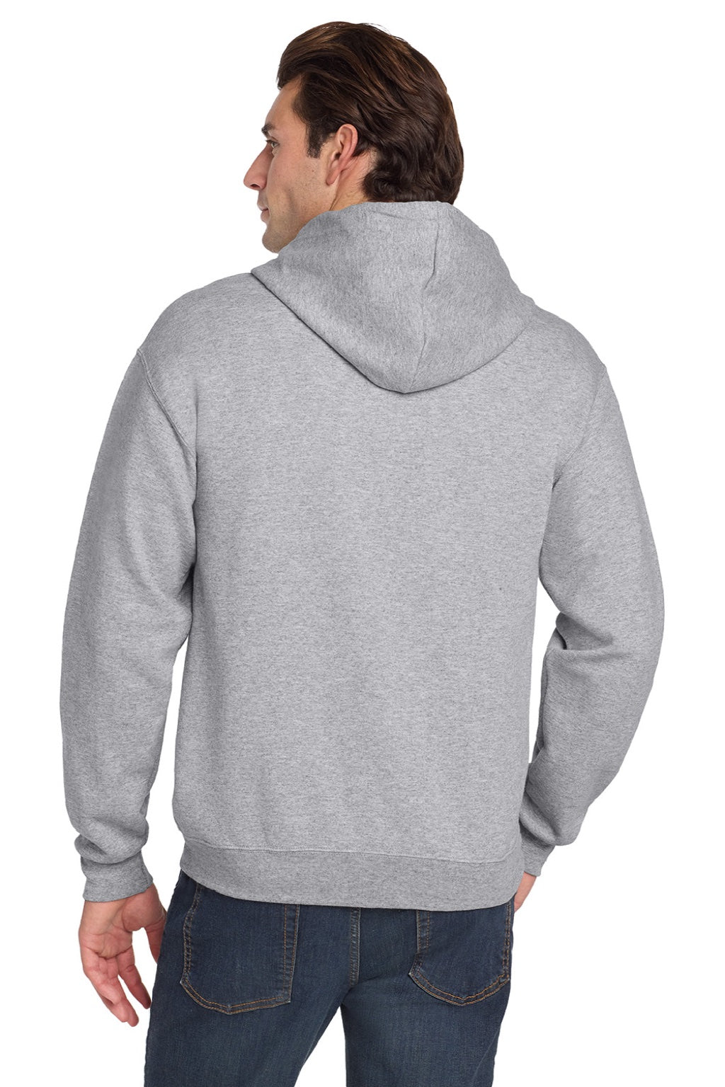 Jerzees 993M/993MR Mens NuBlend Pill Resistant Fleece Full Zip Hooded Sweatshirt Hoodie w/ Pockets Heather Grey Model Back